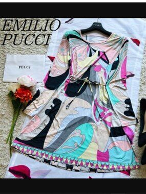 Emilio Pucci Pattern Dress Knee Length With Beaded Belt